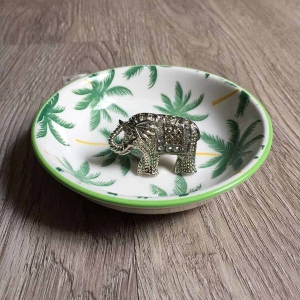 NEW Ceramic Round Ring Jewelry Dish Tray Palm Tree